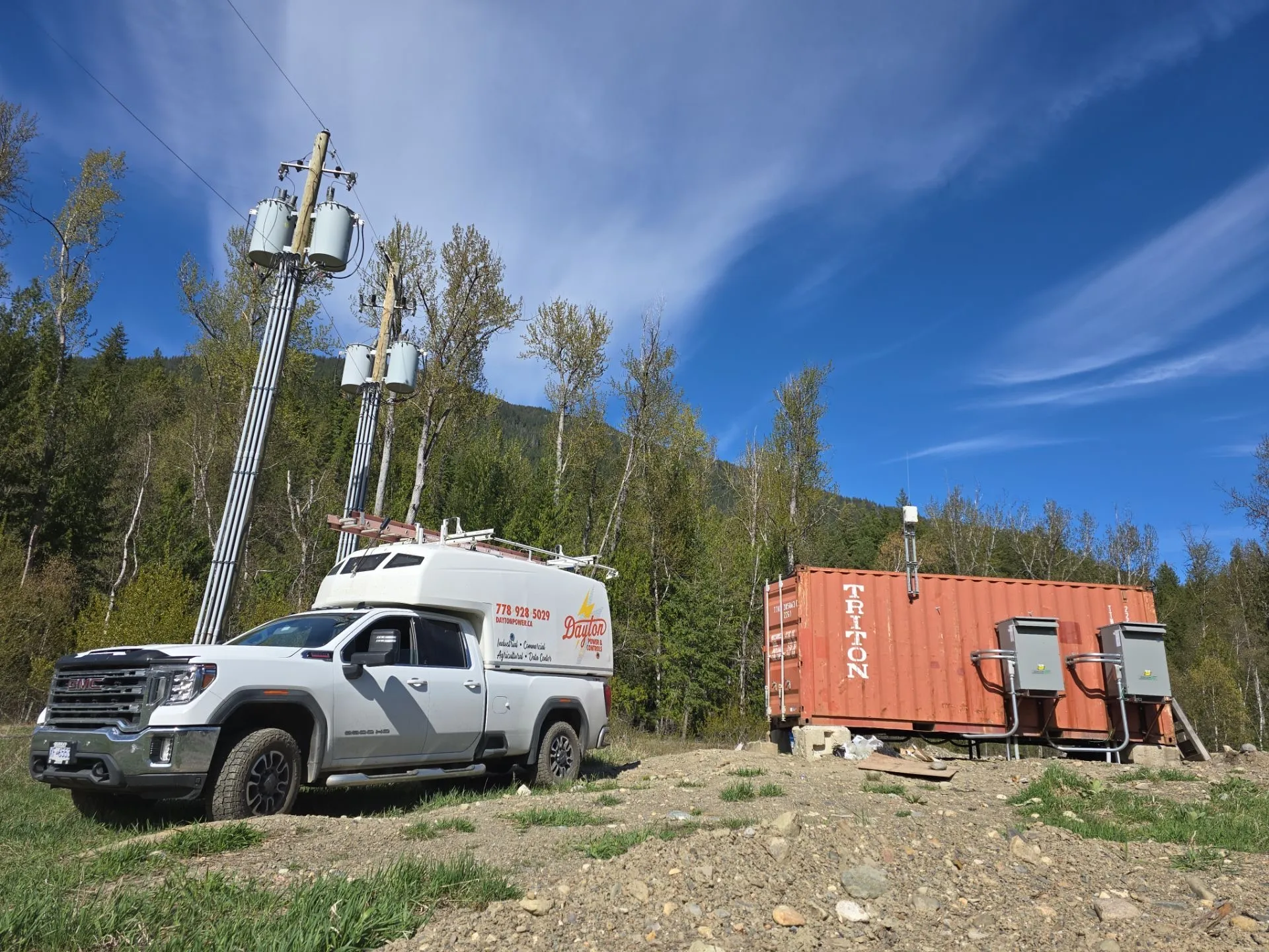 Dayton Power service truck at a Cherryville irrigation pump site