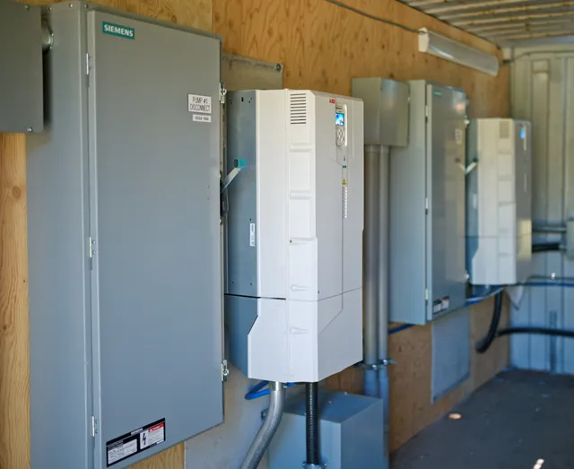 Siemens panelboard and ABB VFD serving one of the four 125HP pump services