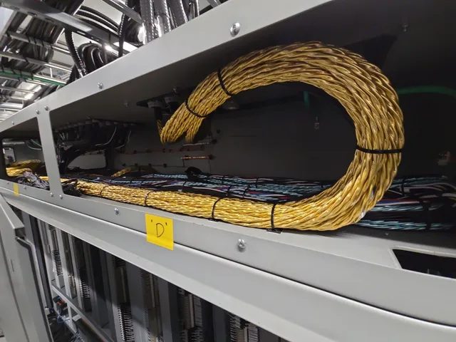 Harnessed control wiring bundled for termination in the PLC lineup