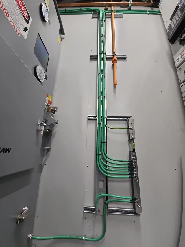 Grounding and control wiring dressed at the switchgear